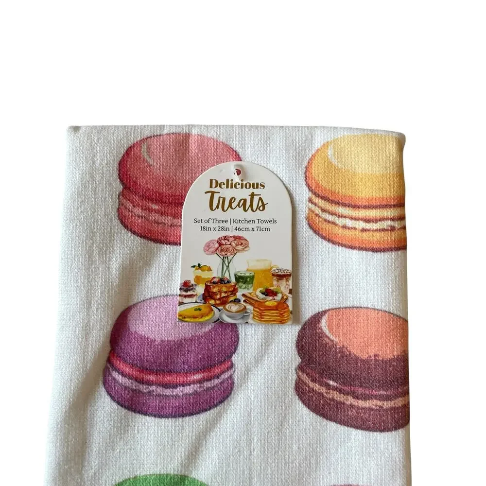 Macaroon Kitchen Towels 18x28 Pop of Color Set of 3 by Mireille Designs NEW